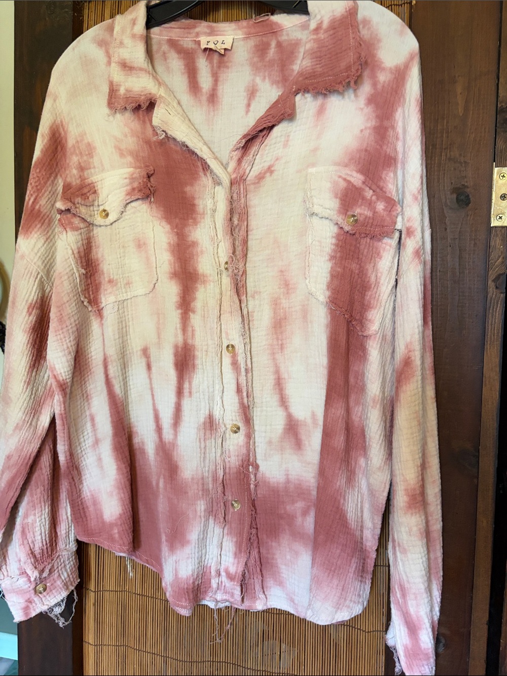 POL Pink and White Tie-Dye Button Down Shirt